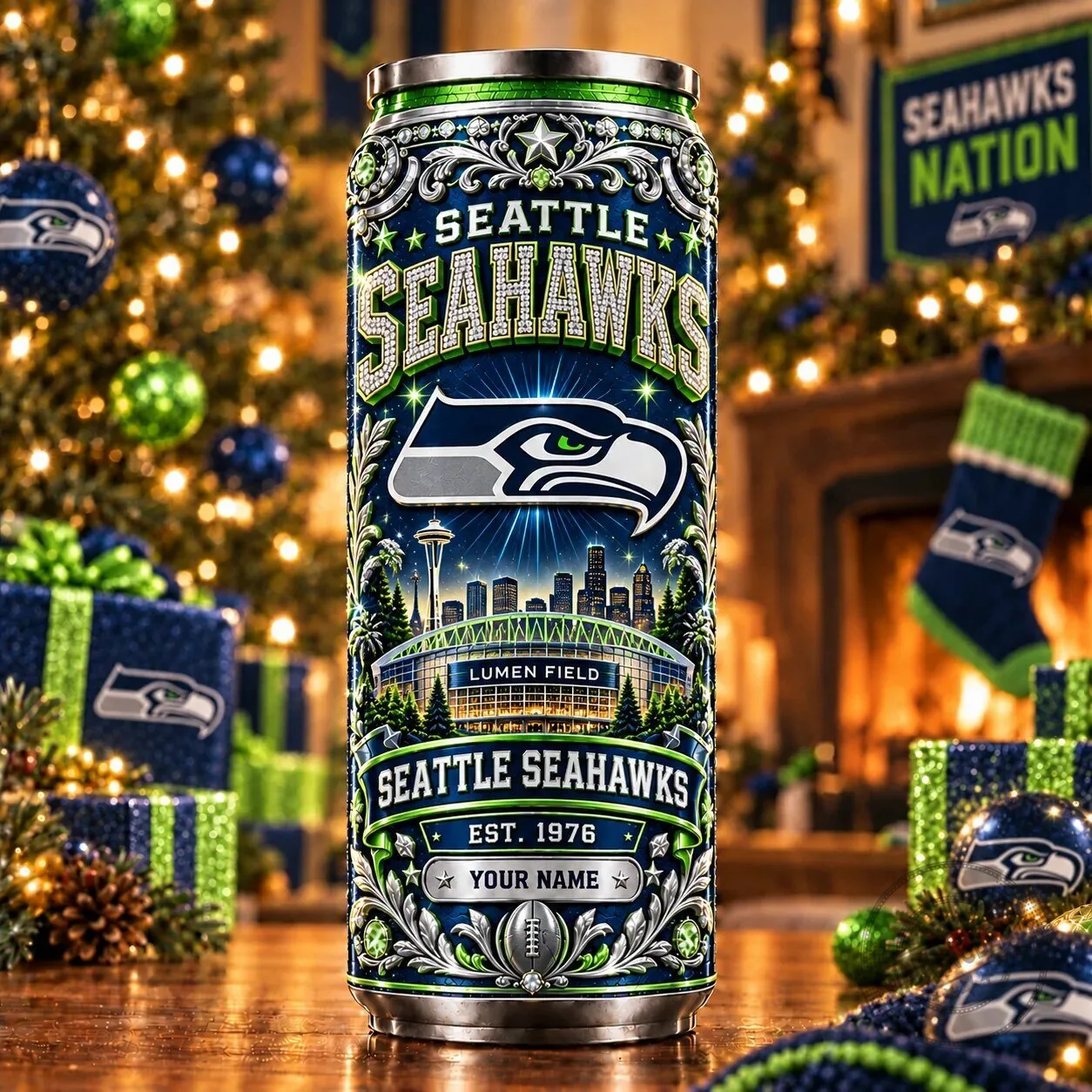 Seattle Seahawks Football Team Personalized Stainless Steel Tumbler