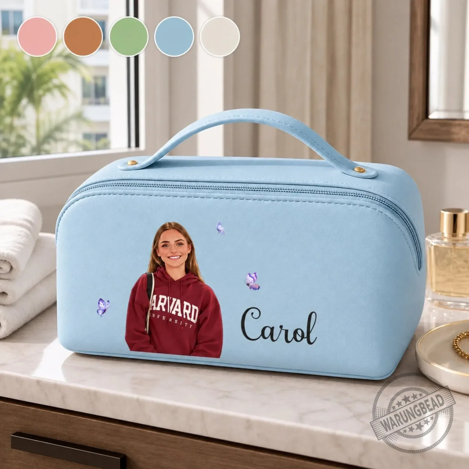 Personalized Photo Harvard University Toiletry Bag for Women, Custom Makeup Bag