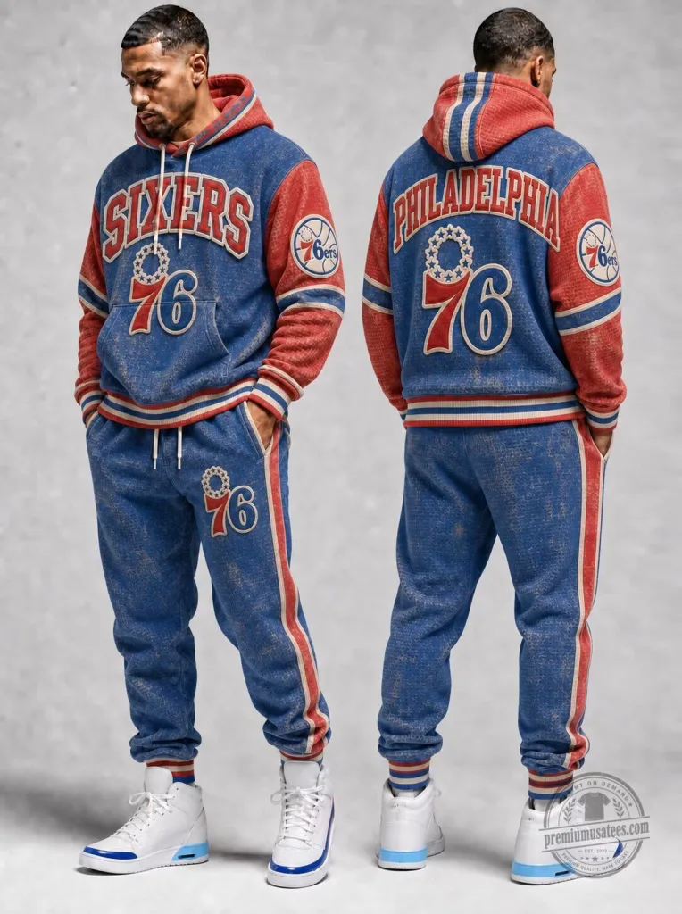 Philadelphia 76ers Vintage Style Distressed Hoodie Sweatshirt