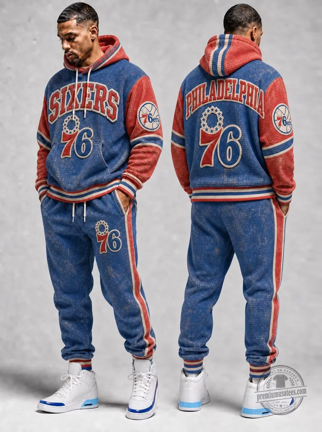 Philadelphia 76ers Vintage Style Distressed Hoodie Sweatshirt