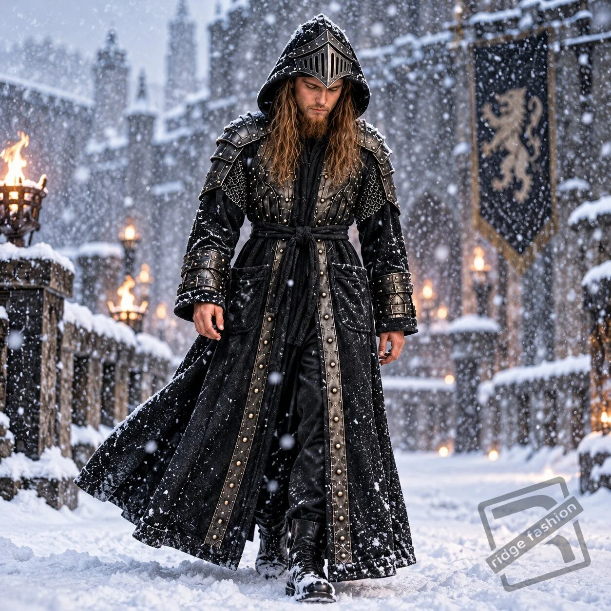 Medieval Knight Hooded Bathrobe Medieval Knight Hooded Bathrobe - Fantasy Loungewear – image 2 of 2