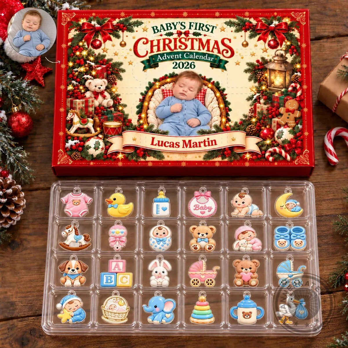 Baby's First Christmas Personalized Advent Calendar with 24 Acrylic Charms 2D 2 Baby