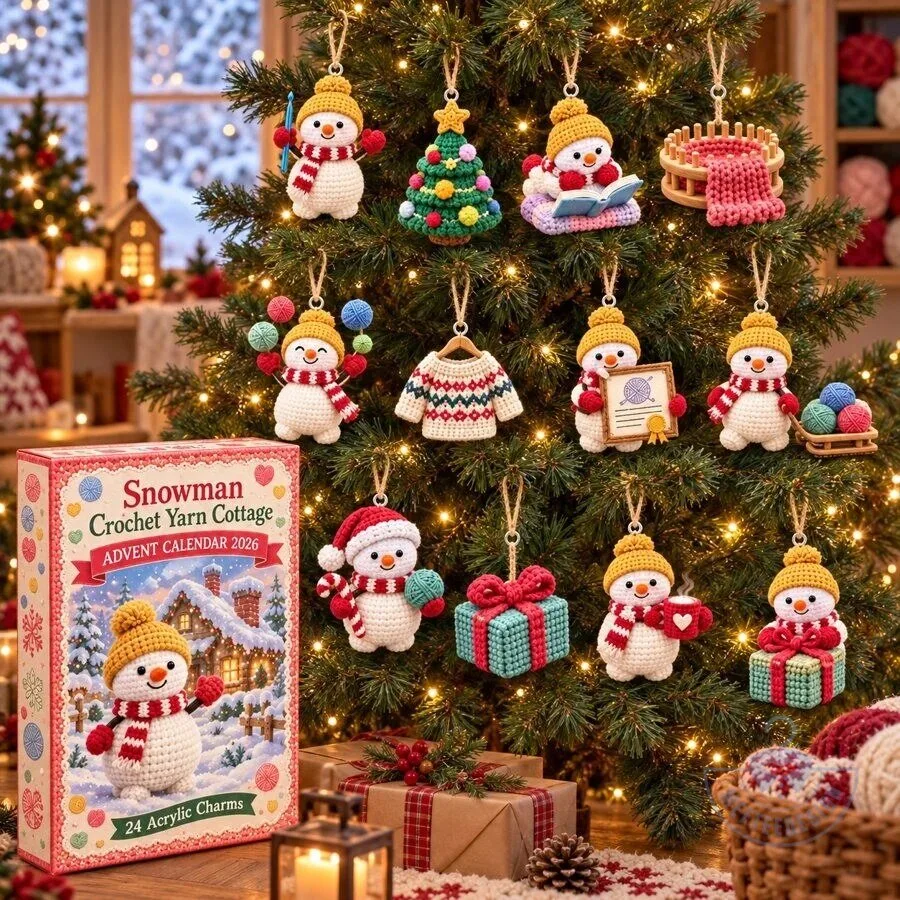 Snowman Crochet Yarn Cottage Advent Calendar 2026 with 24 Acrylic Charms 2D 5 Snowman Crochet Yarn Cottage Advent Calendar 2026 with 24 Acrylic Charms 2D