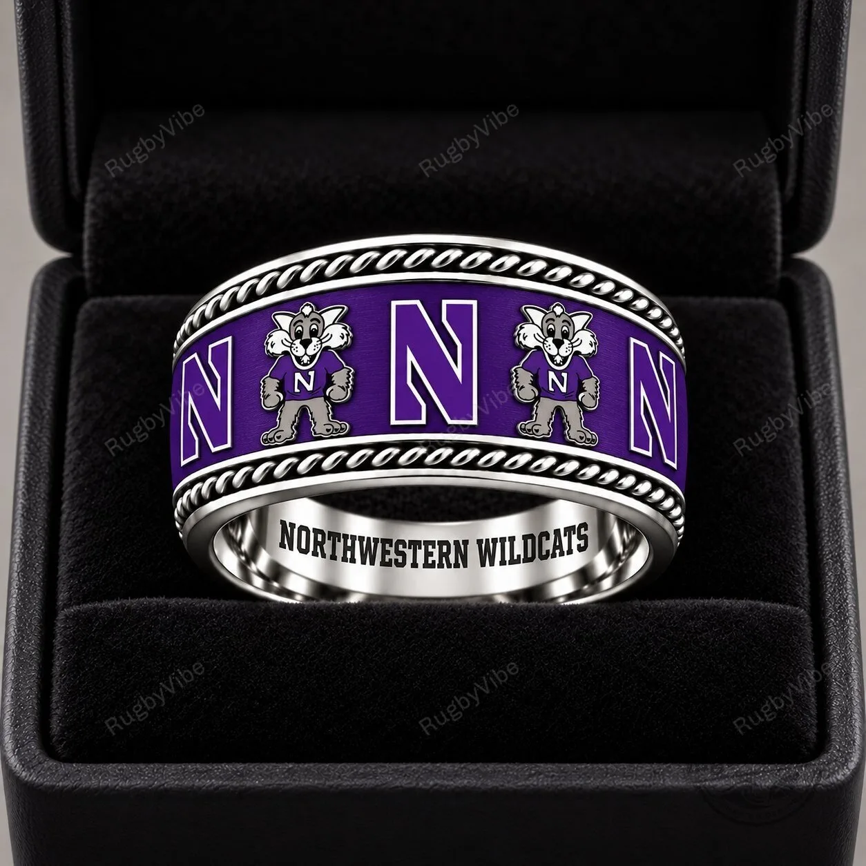 Northwestern Wildcats College Football Team Logo Stainless Steel Ring