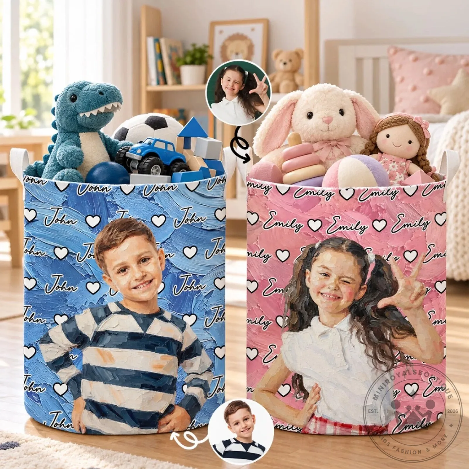 Personalized Child's Photo and Name Custom Toy Storage Basket 12 Personalized Child