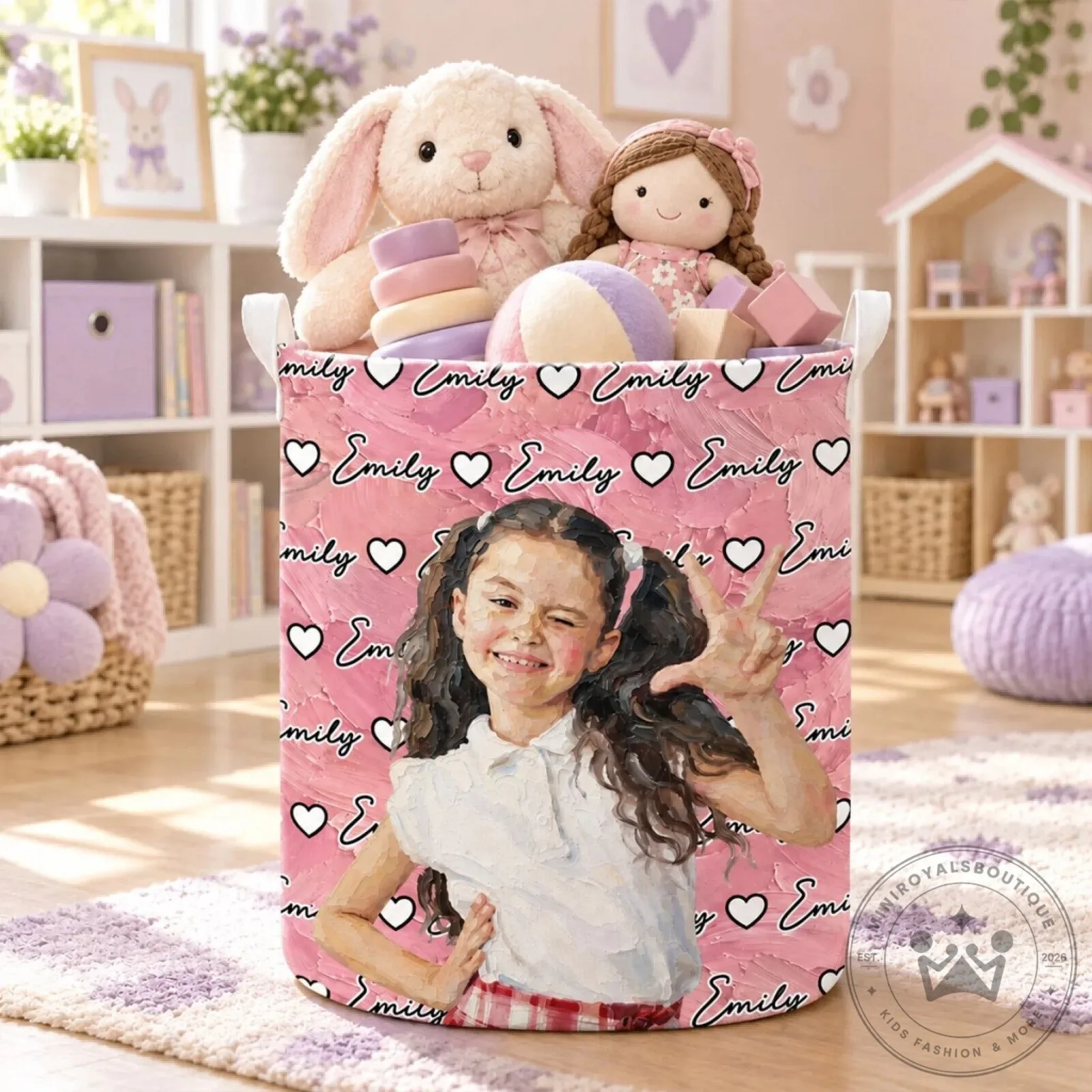 Personalized Child's Photo and Name Custom Toy Storage Basket 13 Personalized Child