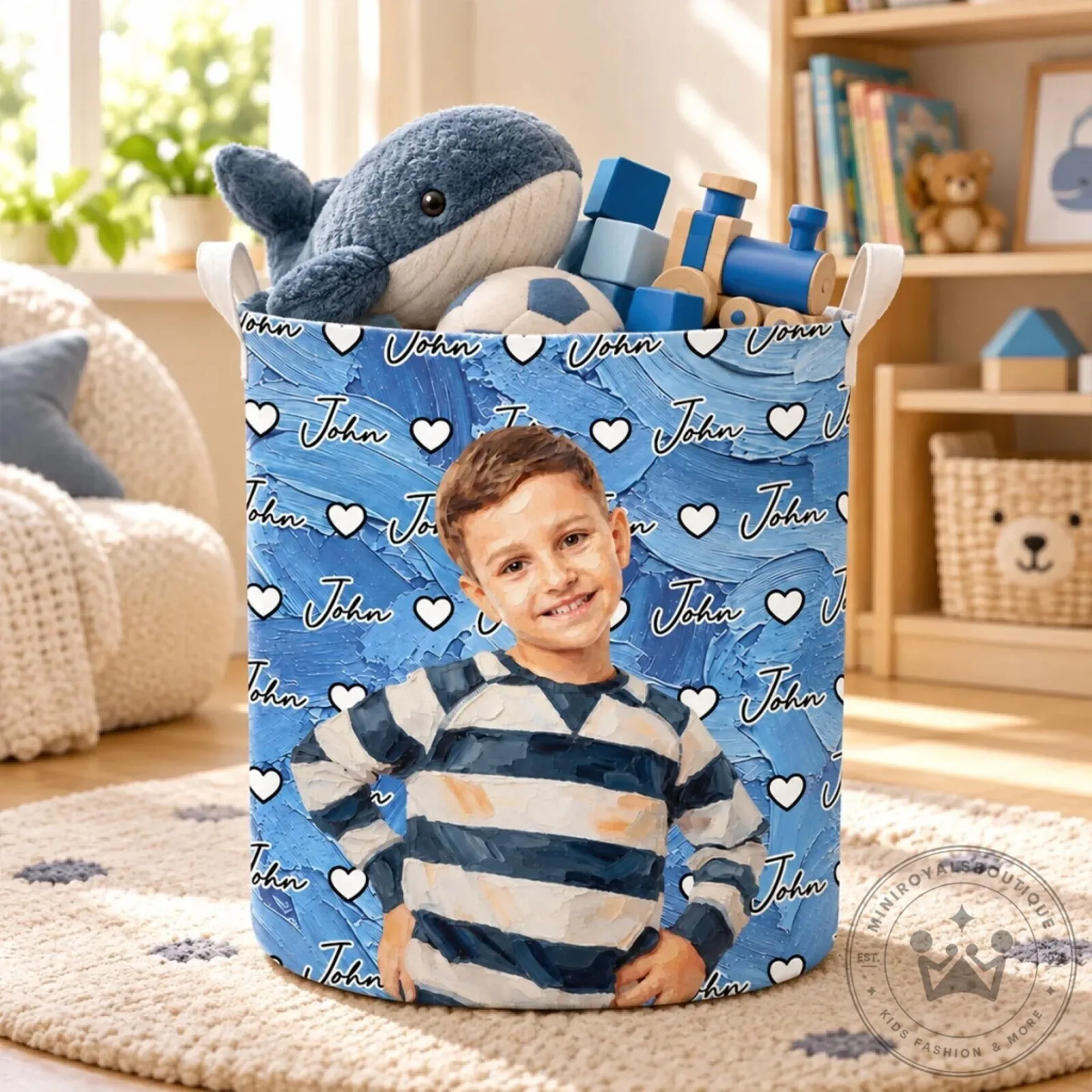 Personalized Child's Photo and Name Custom Toy Storage Basket 14 Personalized Child