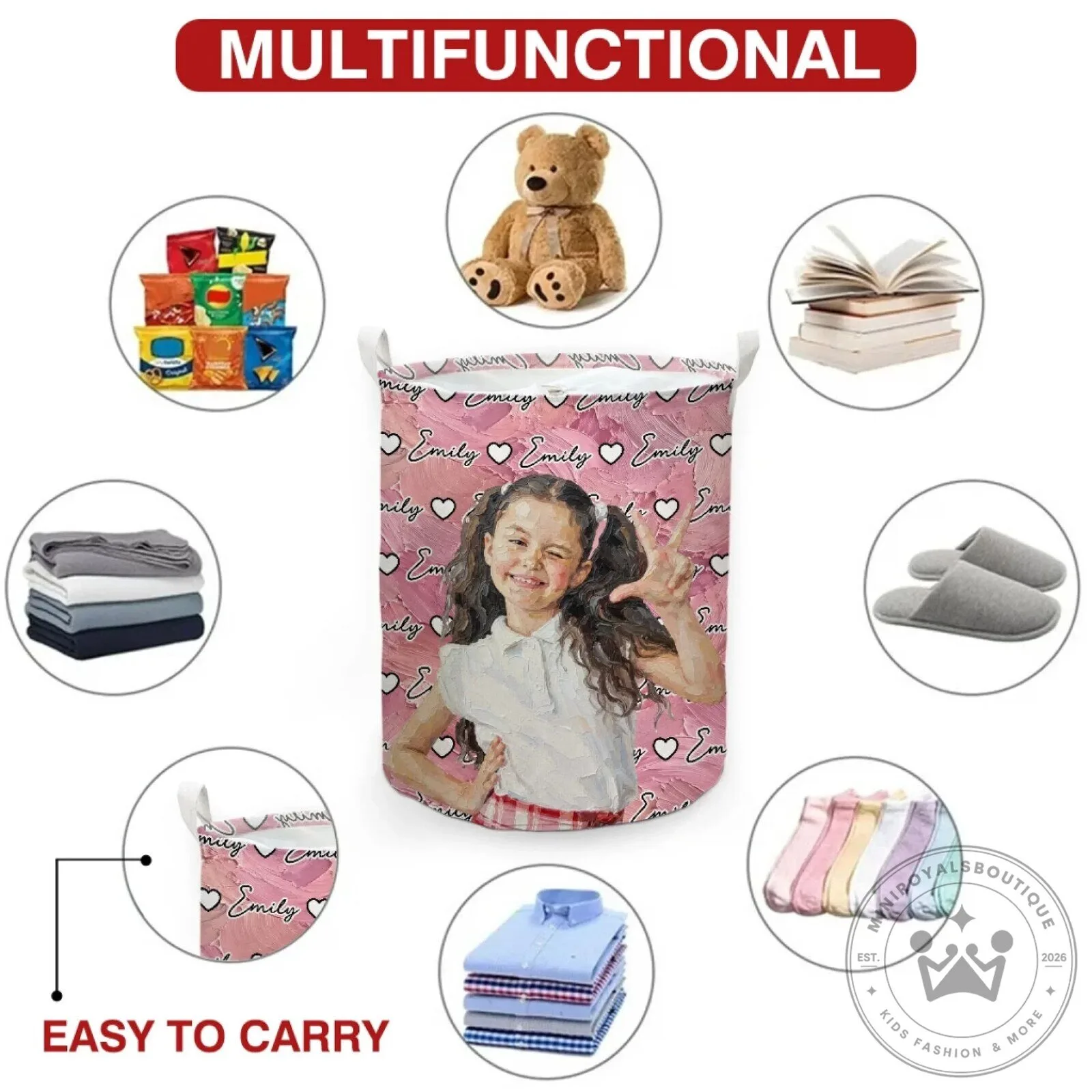 Personalized Child's Photo and Name Custom Toy Storage Basket 17 Personalized Child