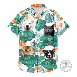 Personalized Pet Face Photo Tropical Leaves Custom Hawaiian Shirt