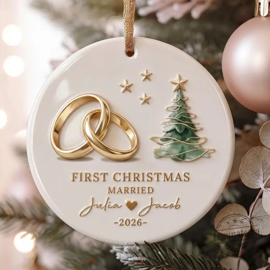 First Christmas Married Personalized Wedding Rings Christmas Tree Ornament First Christmas Married Personalized Wedding Rings Christmas Tree Ornament