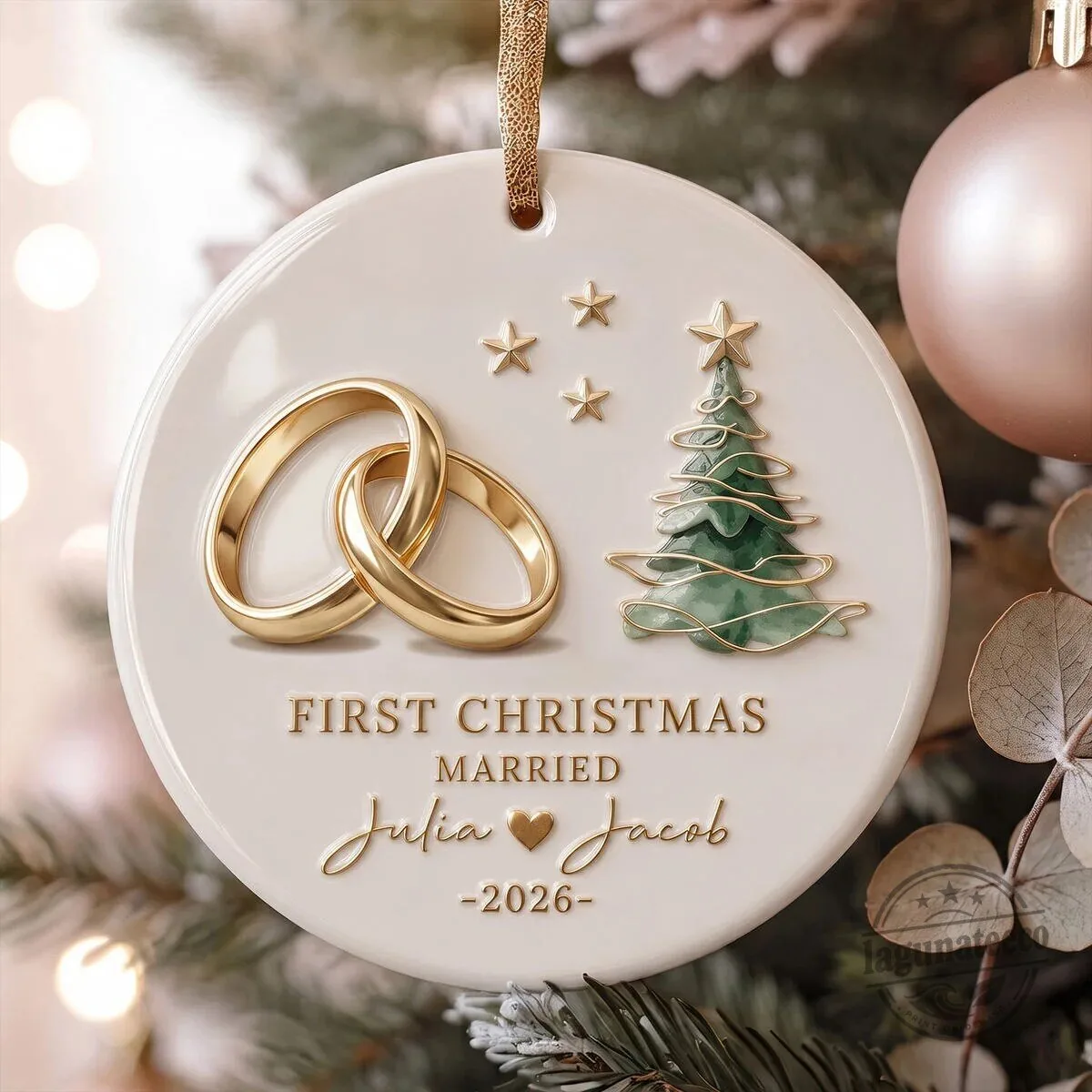 First Christmas Married Personalized Wedding Rings Christmas Tree Ornament