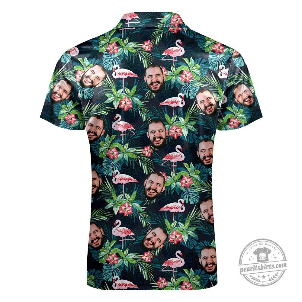 Personalized Face Flamingo Tropical Leaves Custom Photo Hawaiian Polo Shirt 13 Personalized Face Flamingo Tropical Leaves Custom Photo Hawaiian Polo Shirt