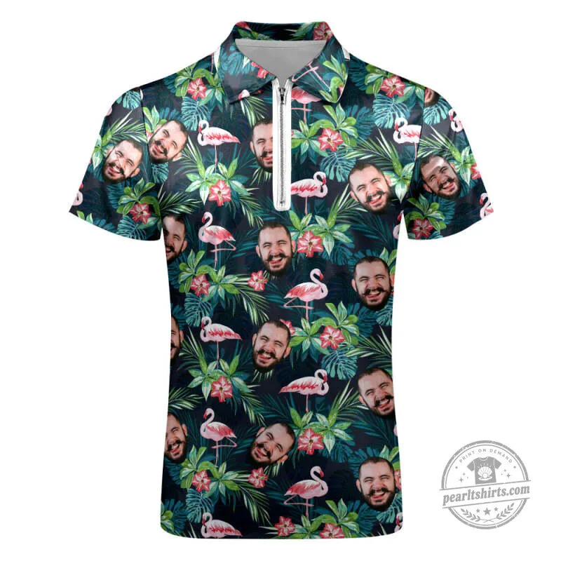 Personalized Face Flamingo Tropical Leaves Custom Photo Hawaiian Polo Shirt 15 Personalized Face Flamingo Tropical Leaves Custom Photo Hawaiian Polo Shirt