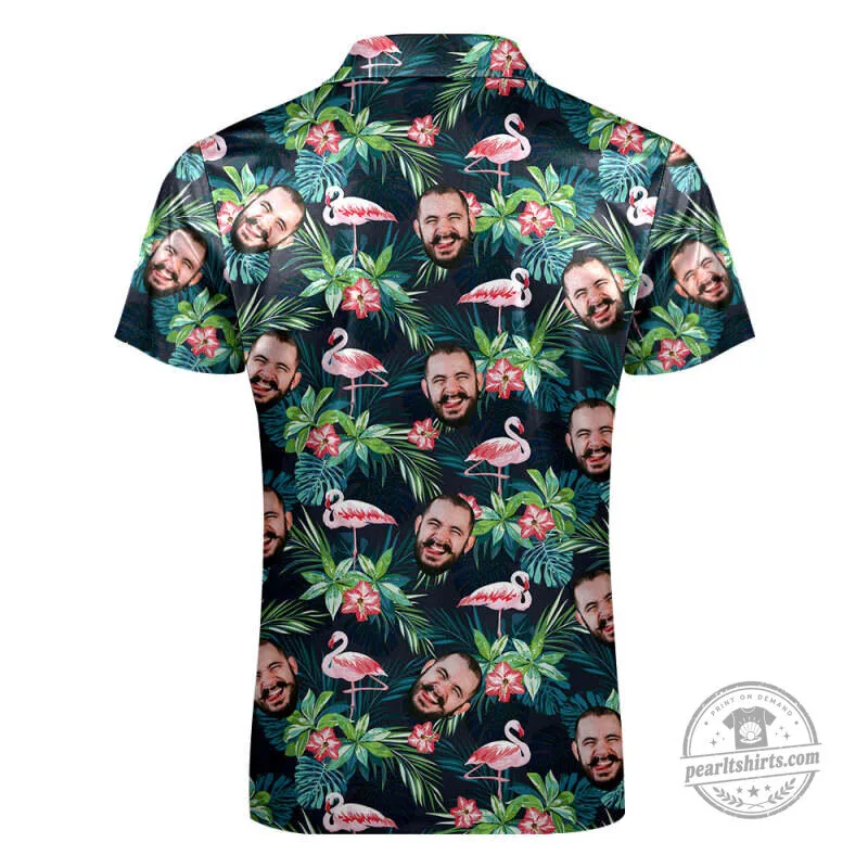 Personalized Face Flamingo Tropical Leaves Custom Photo Hawaiian Polo Shirt 16 Personalized Face Flamingo Tropical Leaves Custom Photo Hawaiian Polo Shirt