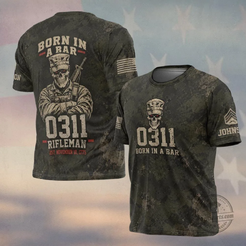 United States Marine Corps 0311 Rifleman Born In A Bar T-Shirt