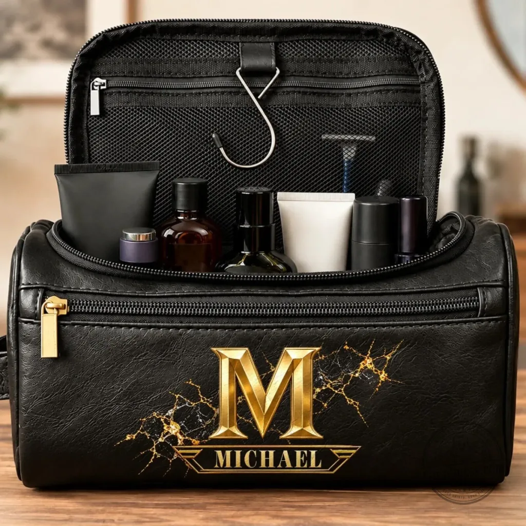 Personalized Monogram Michael Toiletry Bag for Men, Custom Leather Dopp Kit Personalized Monogram Michael Toiletry Bag for Men, Custom Leather Dopp Kit