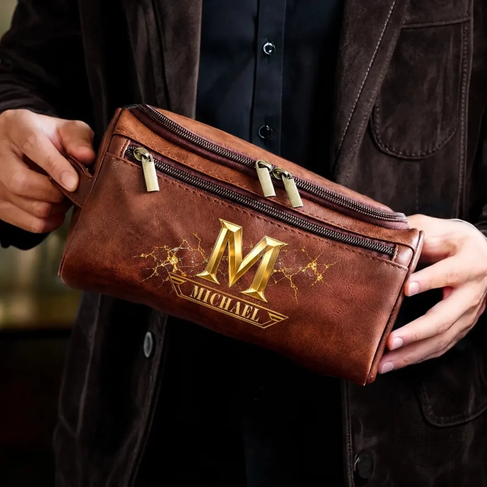 Personalized Monogram Michael Toiletry Bag for Men, Custom Leather Dopp Kit 5 Personalized Monogram Michael Toiletry Bag for Men, Custom Leather Dopp Kit