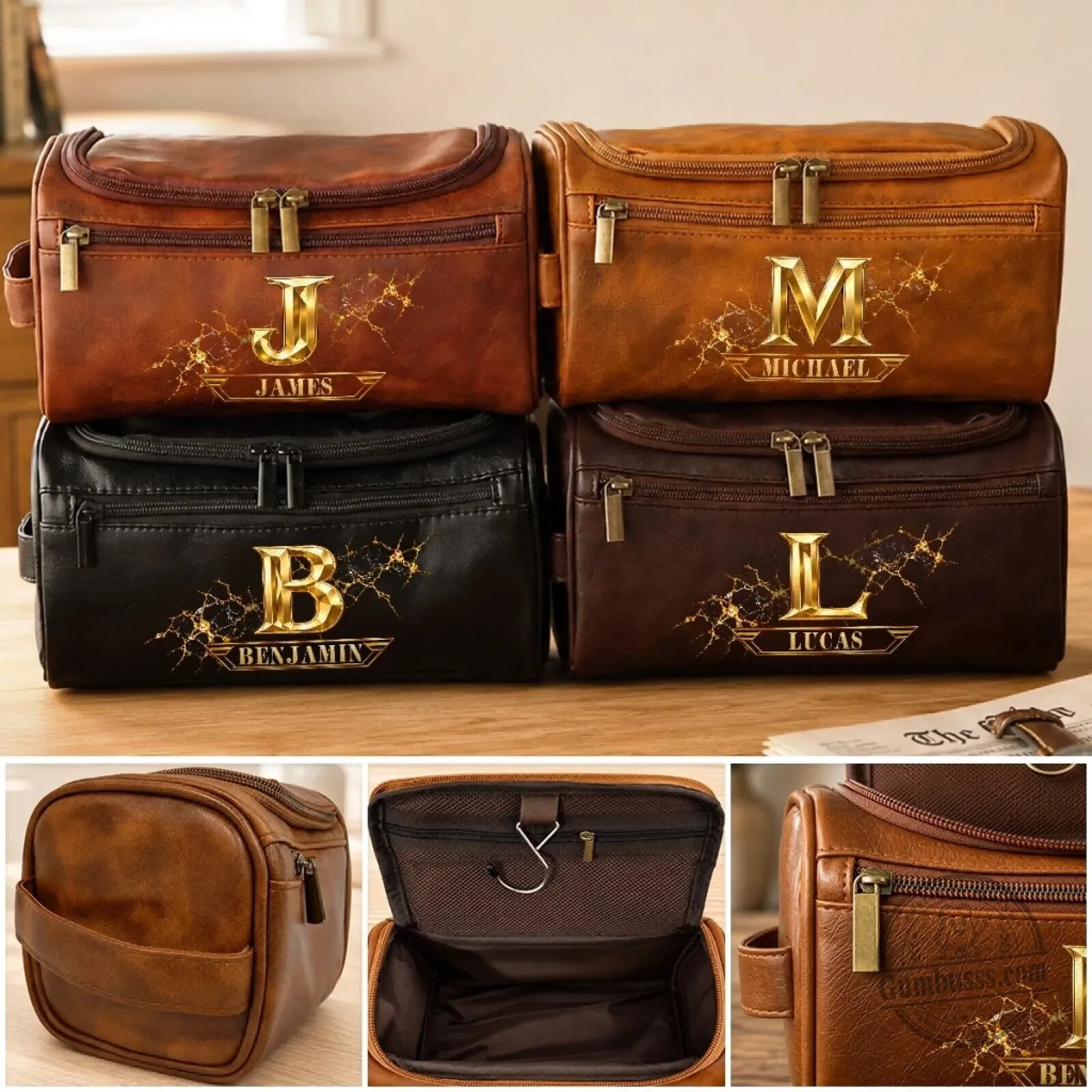 Personalized Monogram Michael Toiletry Bag for Men, Custom Leather Dopp Kit 6 Personalized Monogram Michael Toiletry Bag for Men, Custom Leather Dopp Kit
