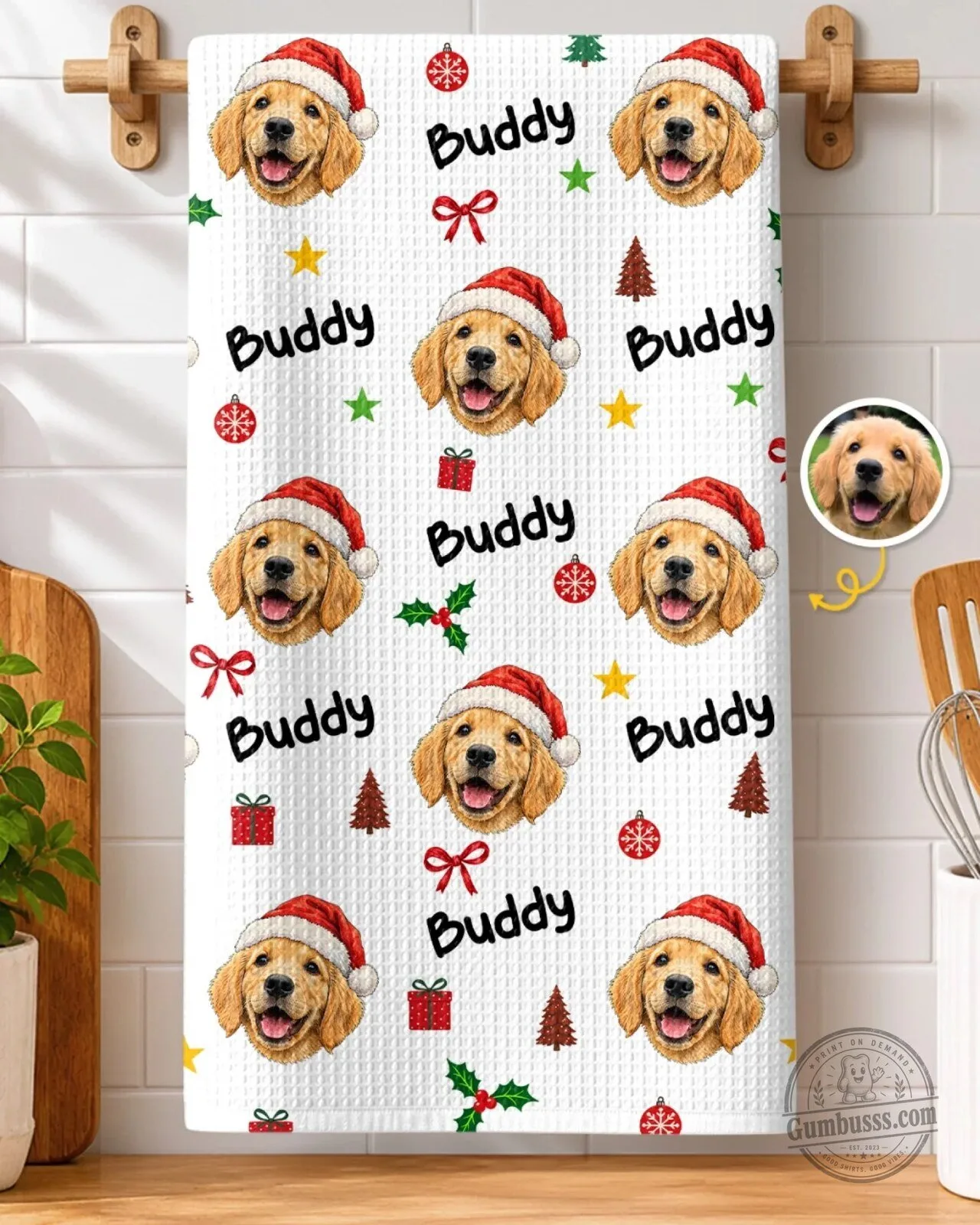 Personalized Golden Retriever Christmas Dog Photo Kitchen Towel 8 Personalized Golden Retriever Christmas Dog Photo Kitchen Towel