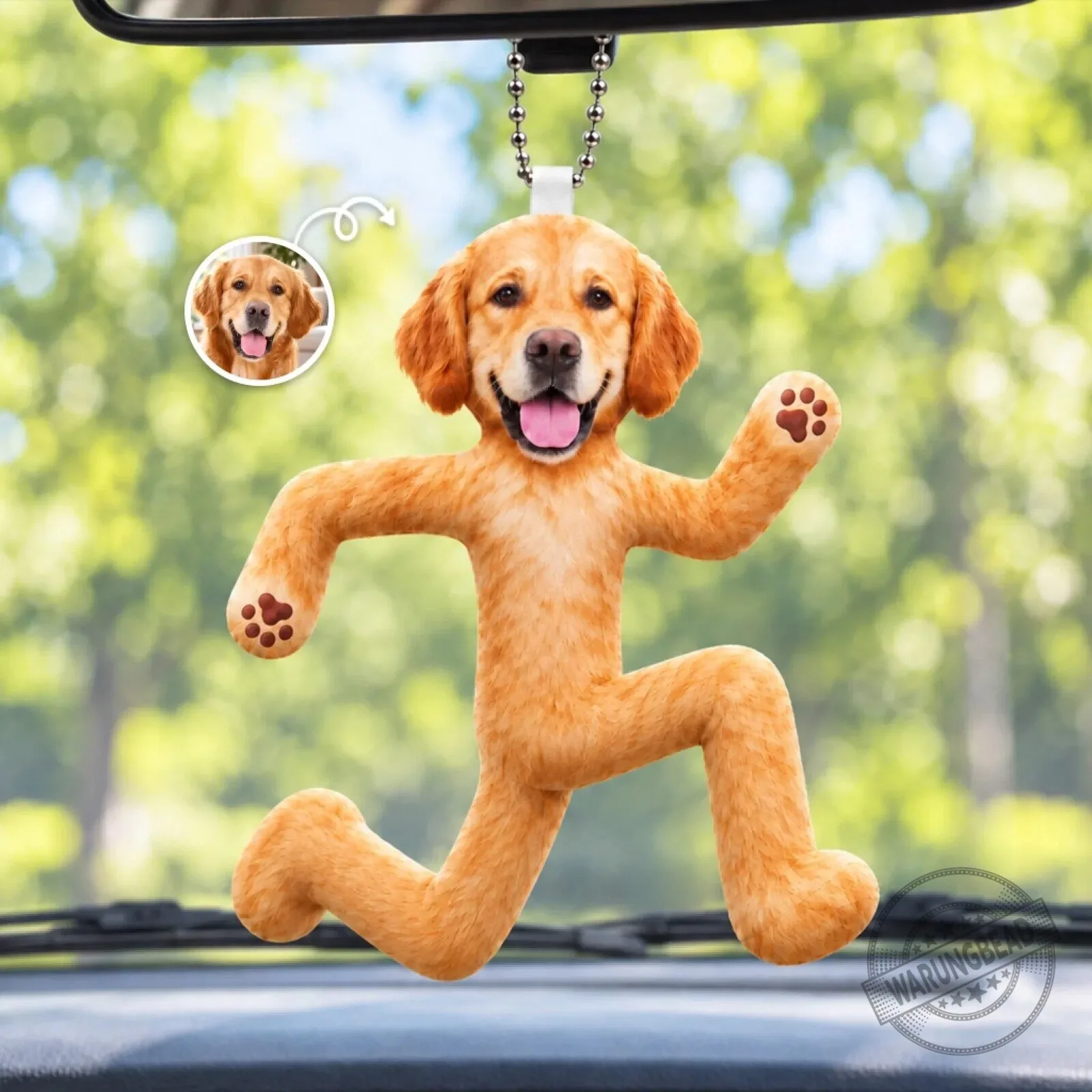 Personalized Golden Retriever Running Dog Car Ornament Custom Photo Pet Lover Gift