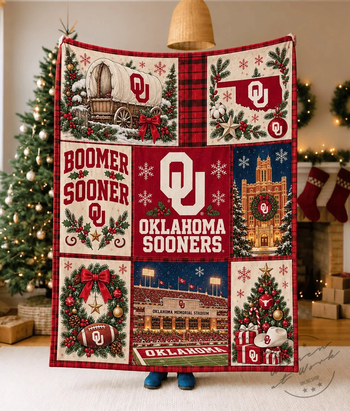 Oklahoma Sooners Christmas Quilt Blanket - Festive Holiday Home Decor