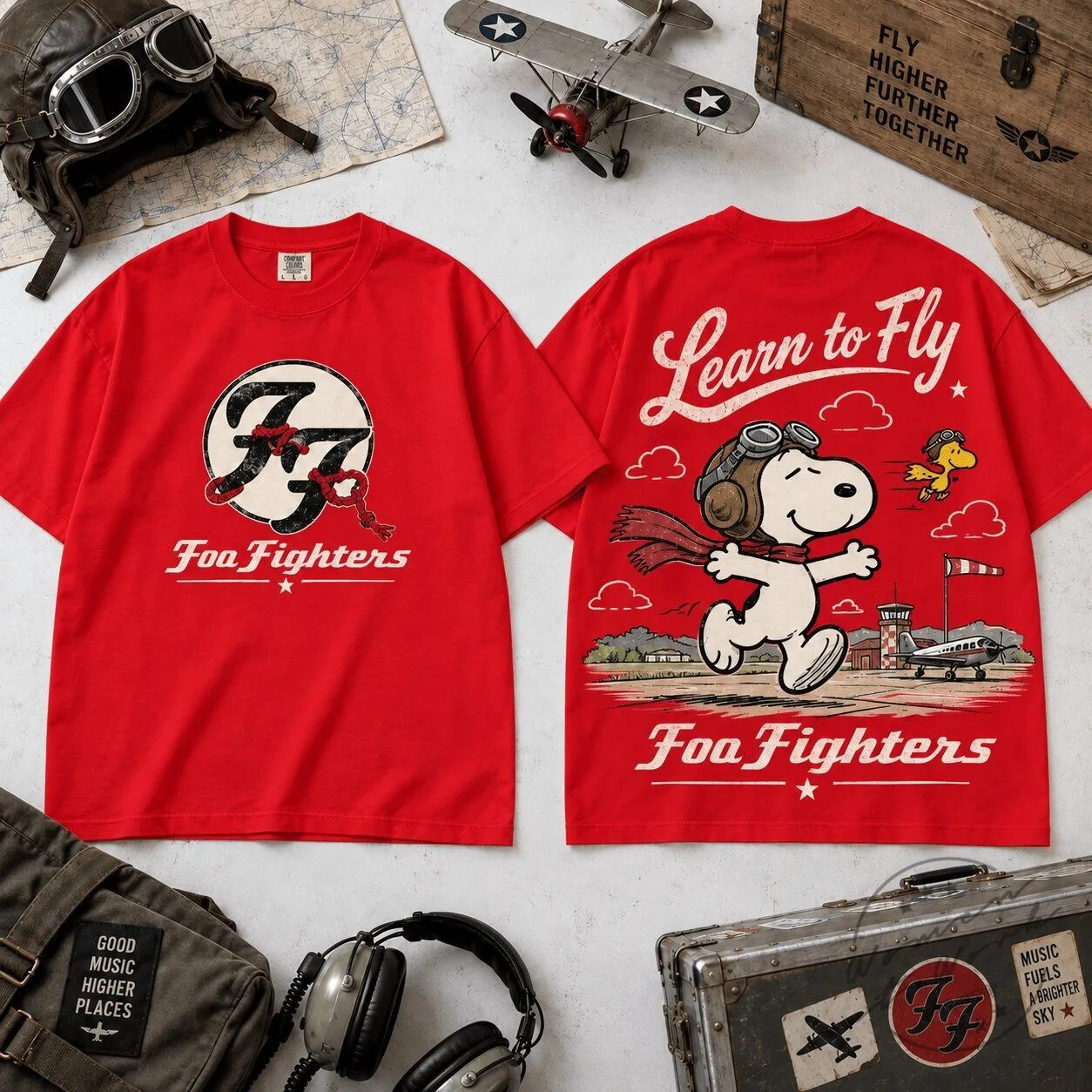 Foo Fighters Snoopy Learn To Fly Rock Band Music T-Shirt