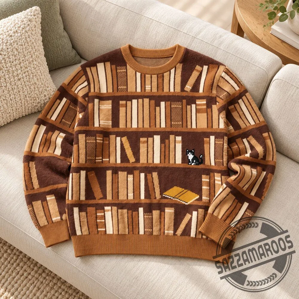 Bookshelf Pattern Knit Sweater Men Women 3 Bookshelf Pattern Knit Sweater Men Women