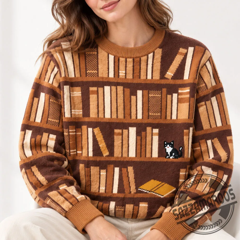 Bookshelf Pattern Knit Sweater Men Women 5 Bookshelf Pattern Knit Sweater Men Women