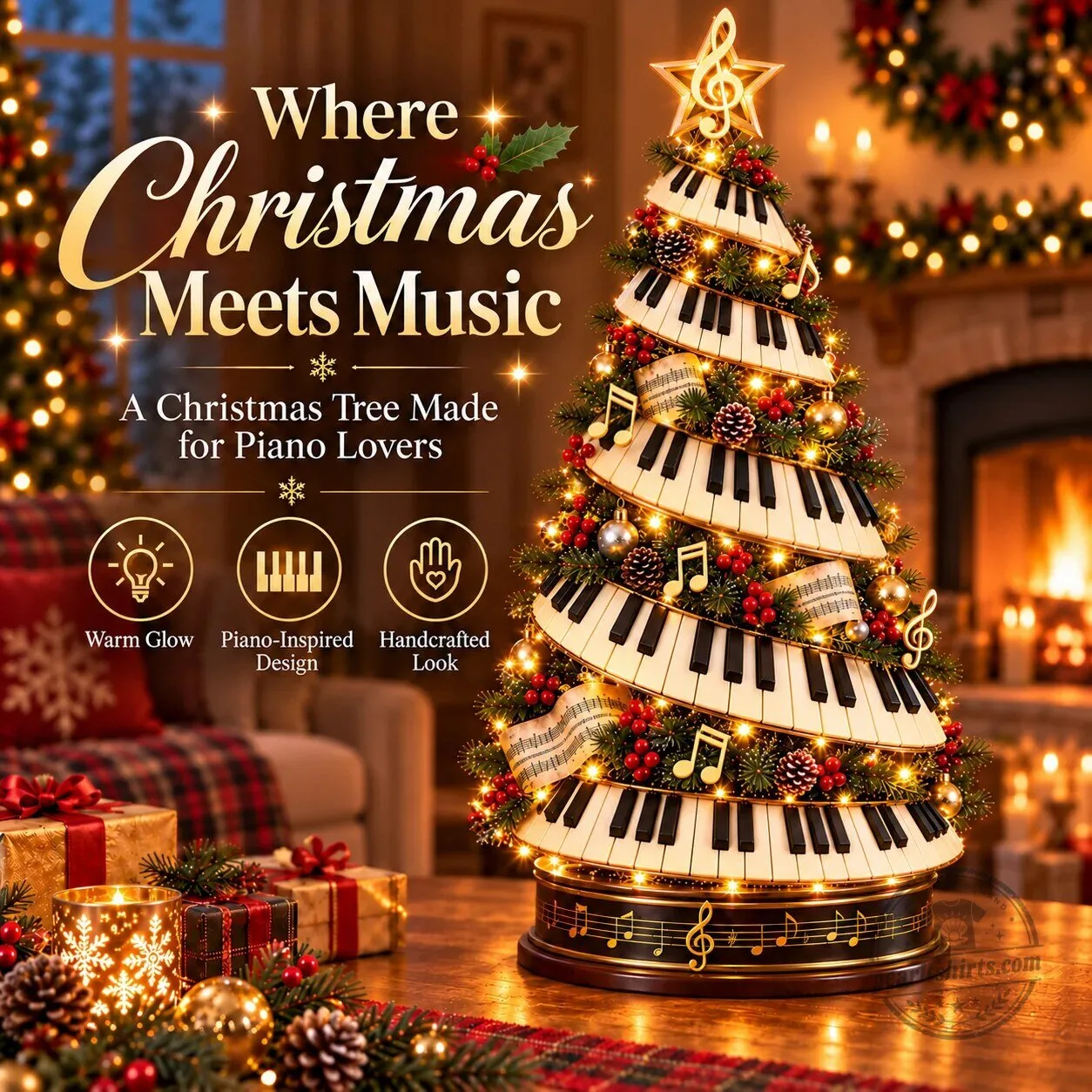 Musical Piano Keyboard Christmas Tree Lighted Holiday Decoration