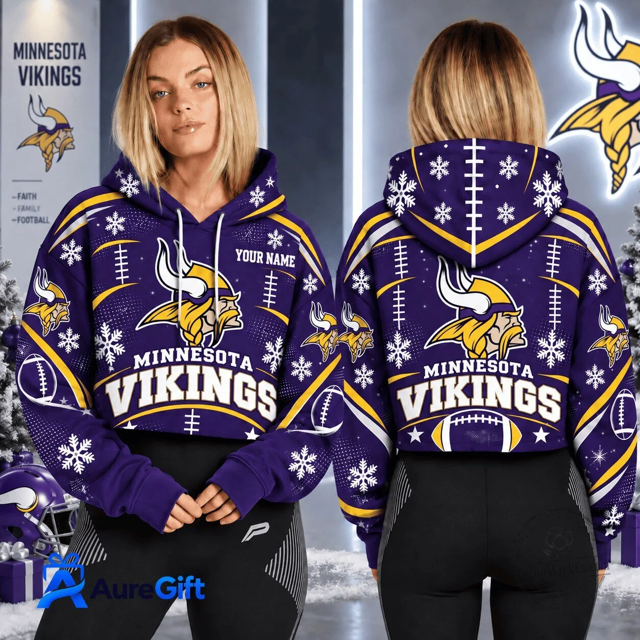 Minnesota Vikings NFL Christmas Cropped Hoodie
