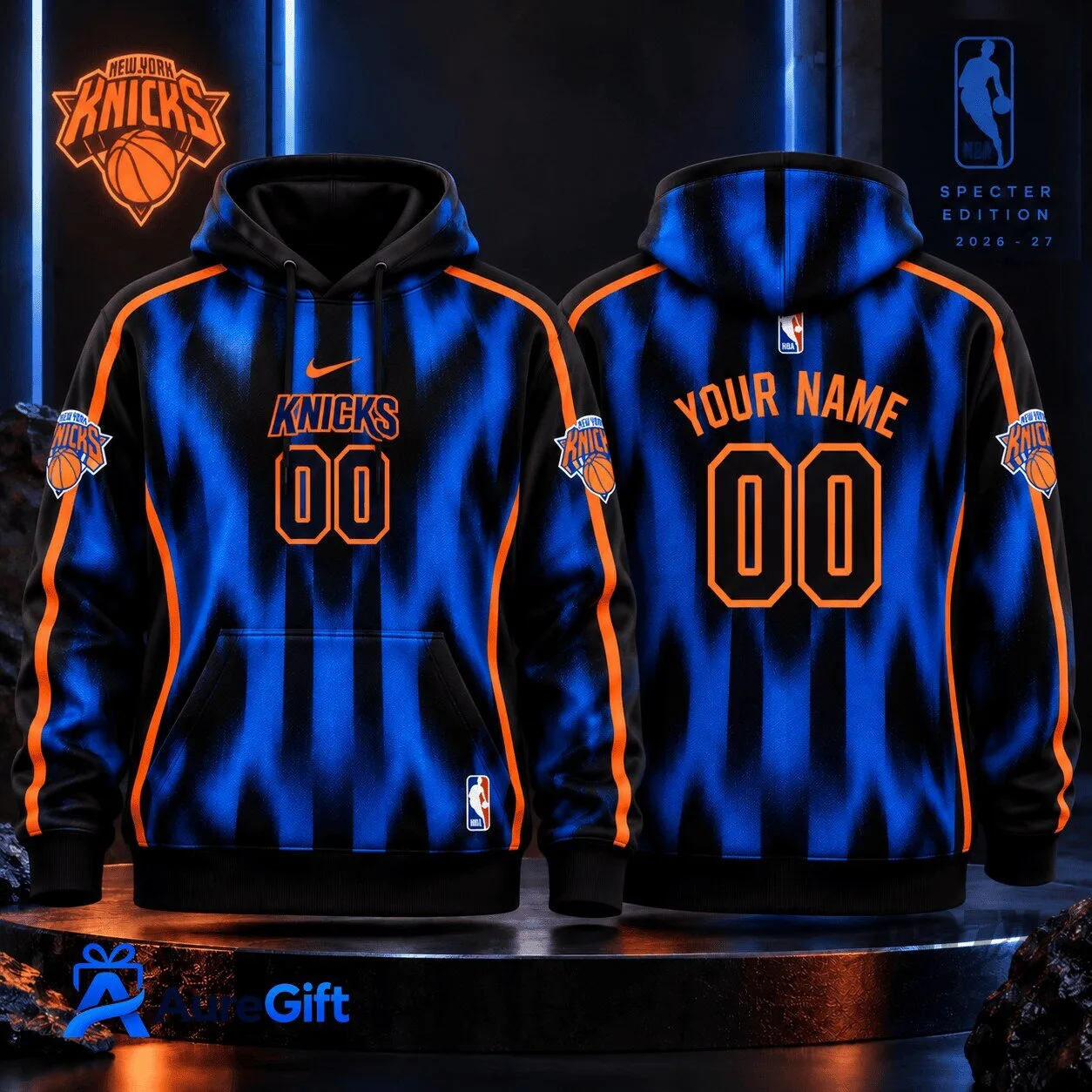 New York Knicks Personalized Blue Black Orange Specter Edition Hoodie