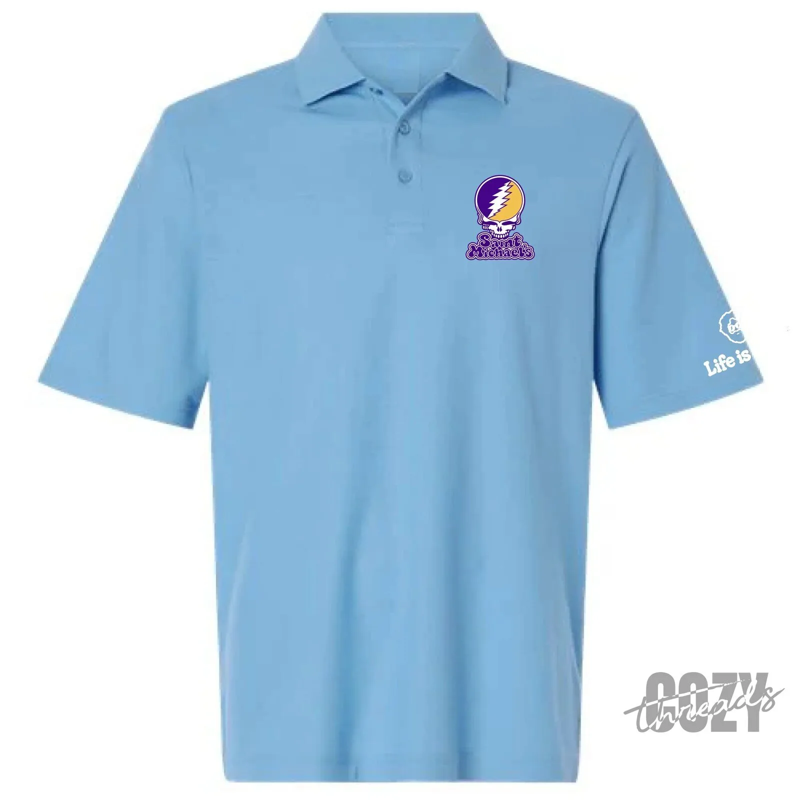 Al Michaels Grateful Dead Steal Your Face Skull Light Blue Polo Shirt