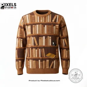 Dark Academia Bookshelf Knit Sweater