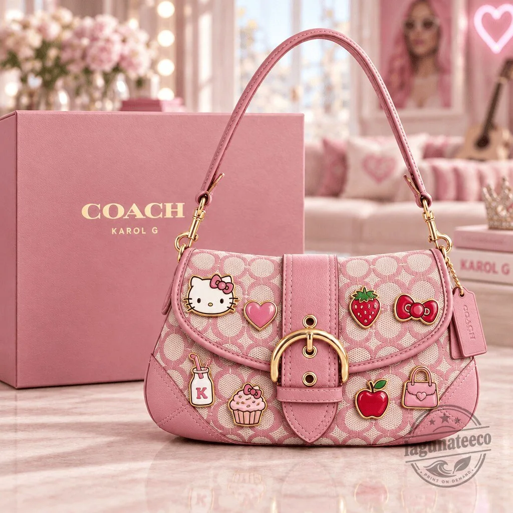 Hello Kitty Coach Karol G Pink Signature Monogram Small Shoulder Bag 1 Hello Kitty Coach Karol G Pink Signature Monogram Small Shoulder Bag