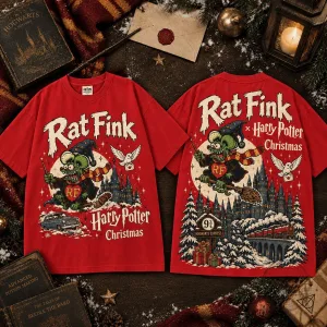 Rat Fink Harry Potter Christmas Hogwarts Express Red Graphic T-Shirt for Fans