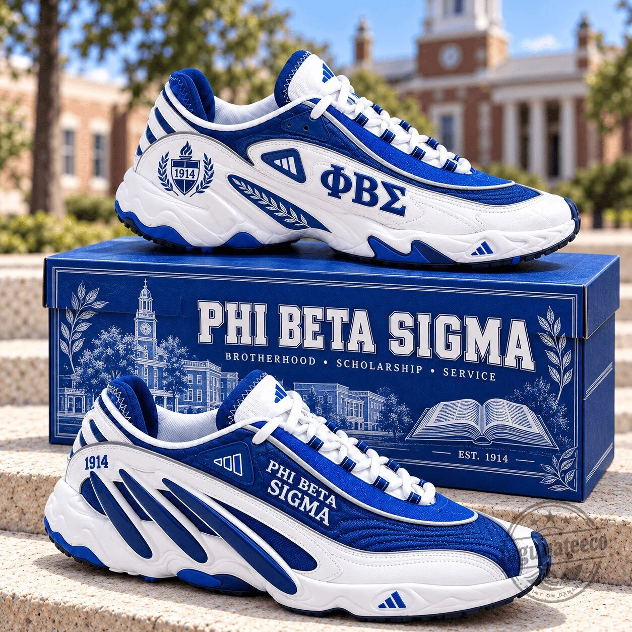 Phi Beta Sigma Fraternity White and Blue Athletic Sneakers