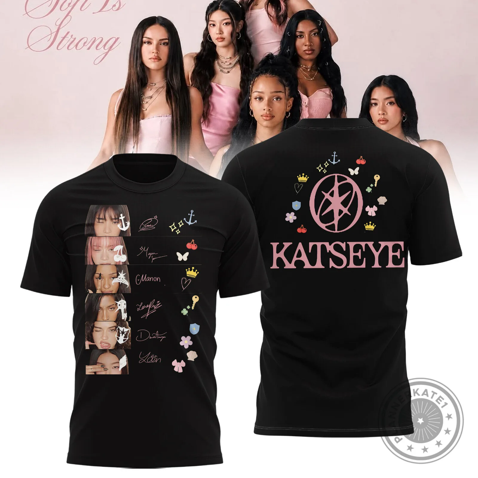 Katseye The Wildworld Tour K-Pop Group Signatures Black T-Shirt
