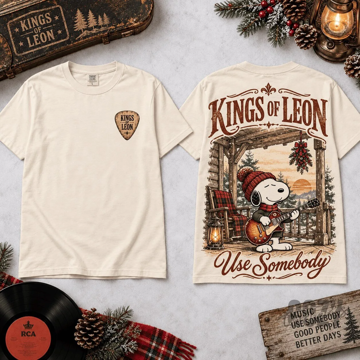 Kings of Leon Snoopy Use Somebody Christmas Rock Music T-Shirt