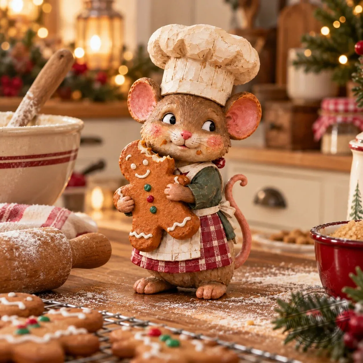 Christmas Gingerbread Baker Mouse Holding Cookie Figurine 11 Christmas Gingerbread Baker Mouse Holding Cookie Figurine