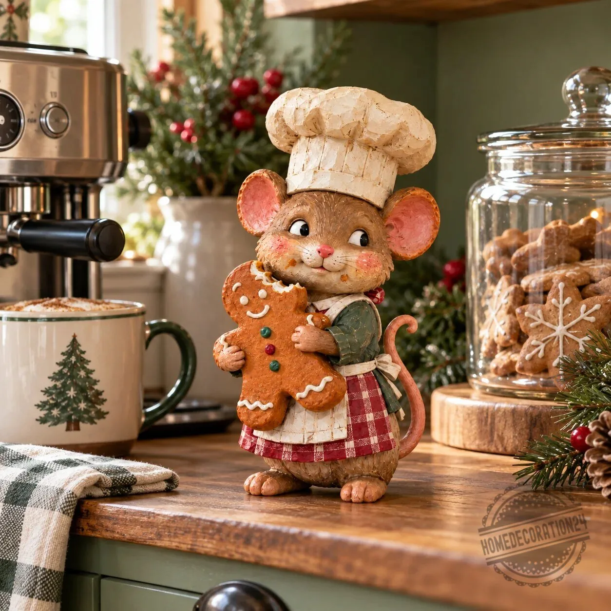 Christmas Gingerbread Baker Mouse Holding Cookie Figurine 12 Christmas Gingerbread Baker Mouse Holding Cookie Figurine