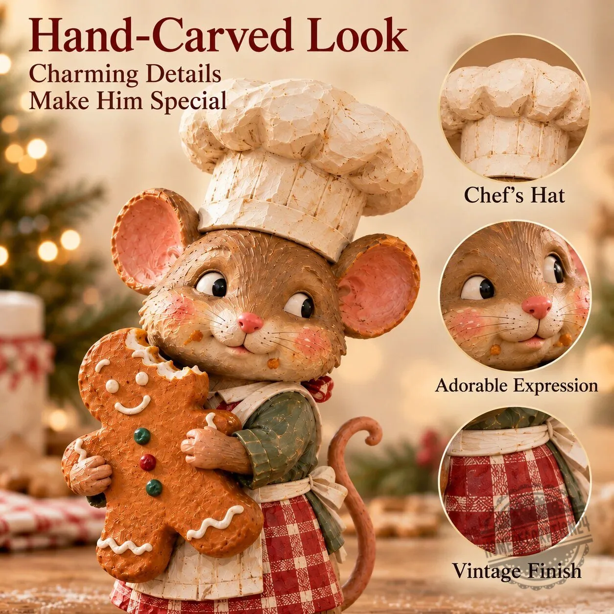 Christmas Gingerbread Baker Mouse Holding Cookie Figurine 13 Christmas Gingerbread Baker Mouse Holding Cookie Figurine