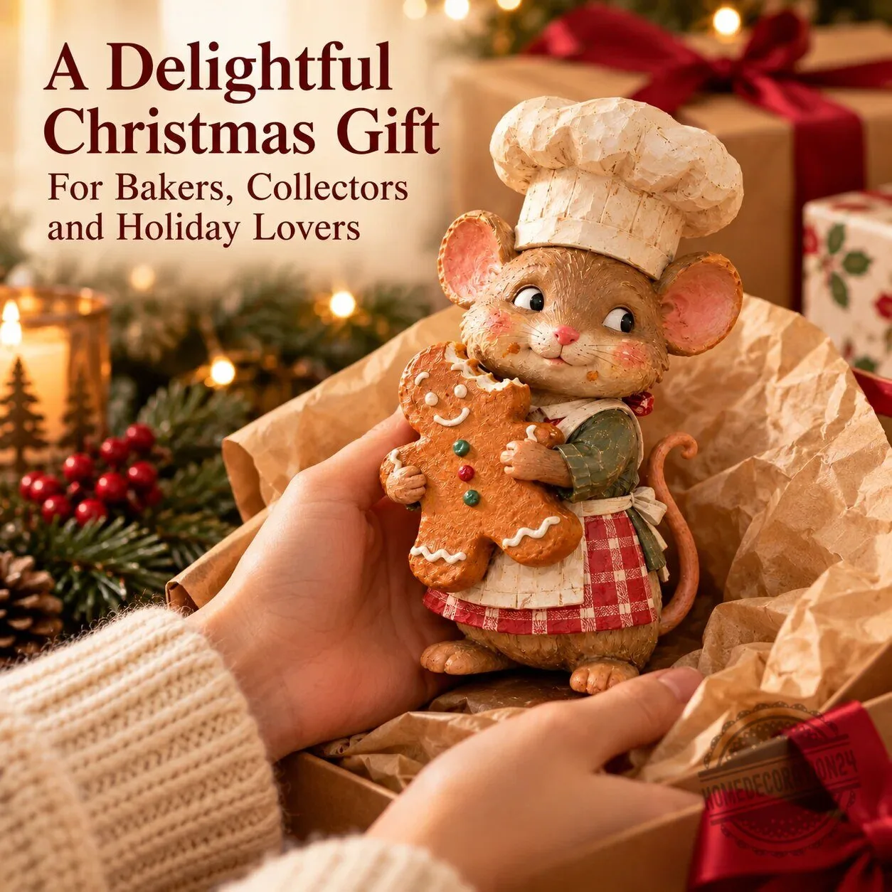 Christmas Gingerbread Baker Mouse Holding Cookie Figurine 14 Christmas Gingerbread Baker Mouse Holding Cookie Figurine