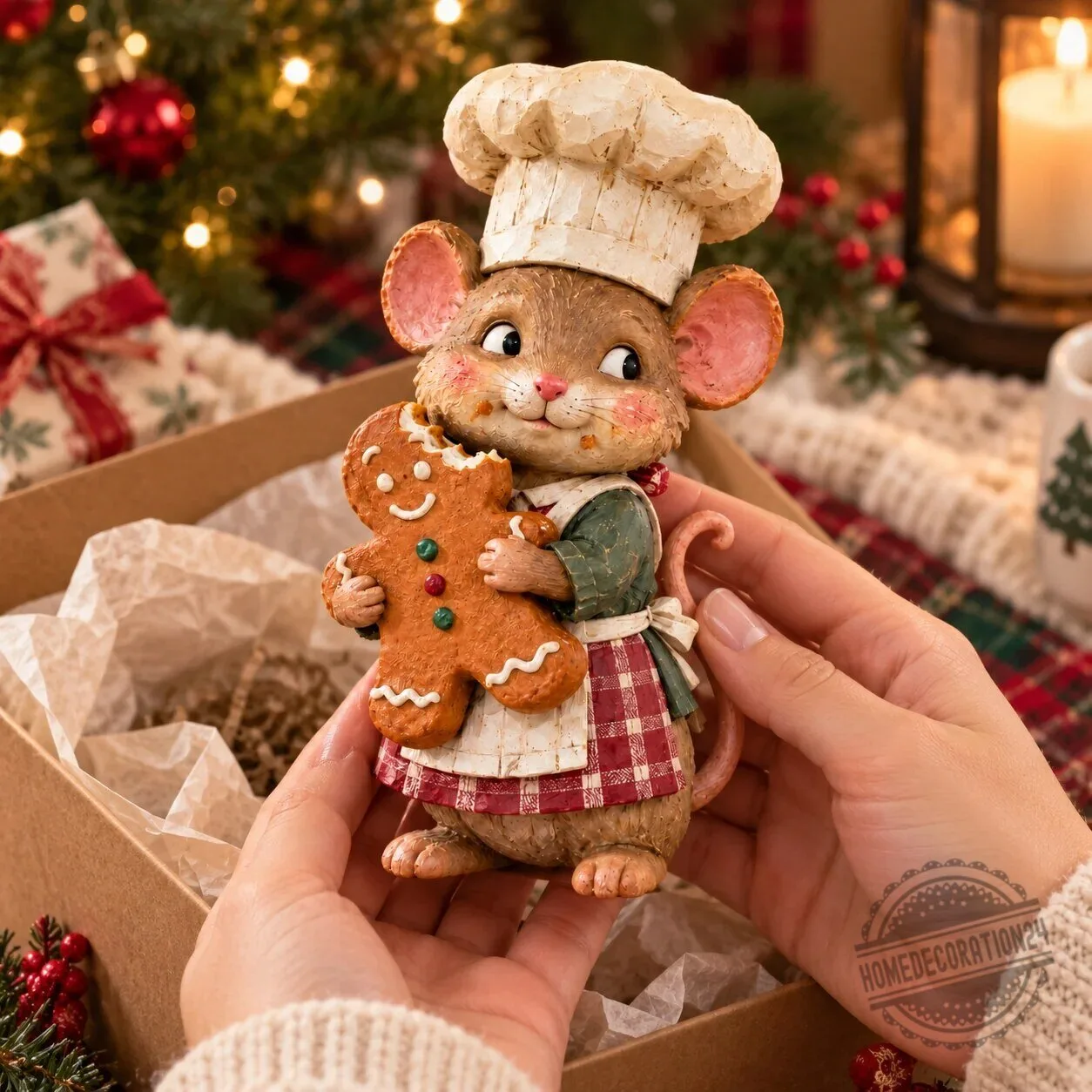 Christmas Gingerbread Baker Mouse Holding Cookie Figurine 17 Christmas Gingerbread Baker Mouse Holding Cookie Figurine