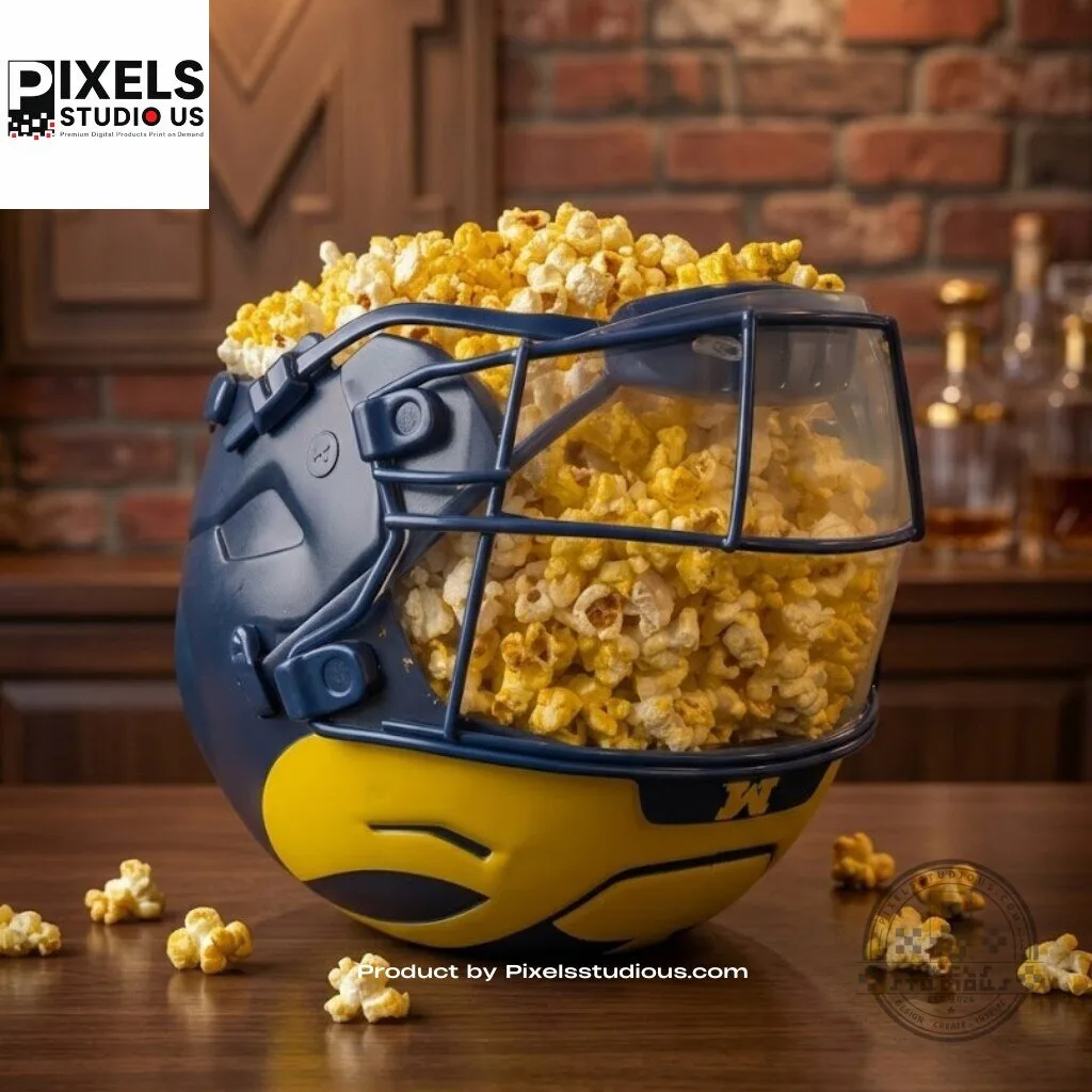 Michigan Wolverines Souvenir Football Helmet Popcorn Bucket 4 Michigan Wolverines Souvenir Football Helmet Popcorn Bucket product image showing design and details
