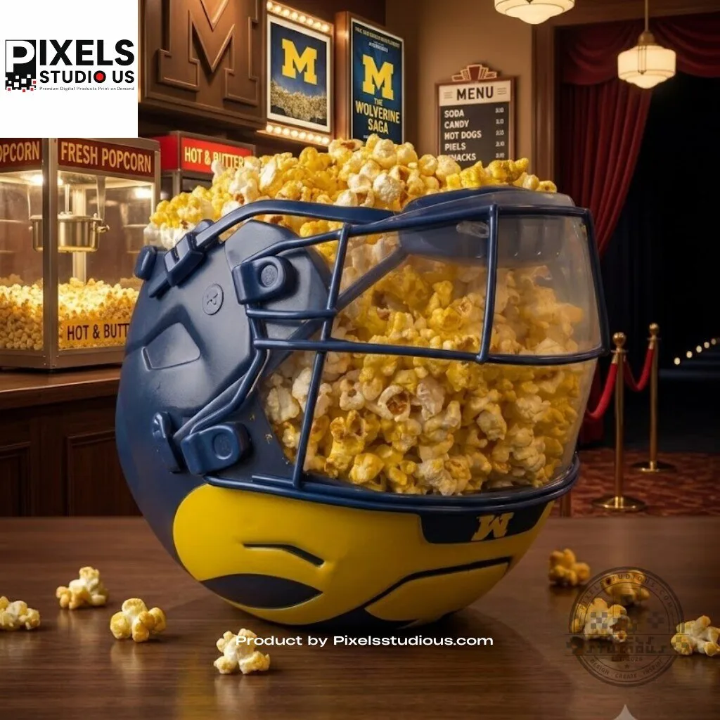 Michigan Wolverines Souvenir Football Helmet Popcorn Bucket 5 Michigan Wolverines Souvenir Football Helmet Popcorn Bucket product image showing design and details