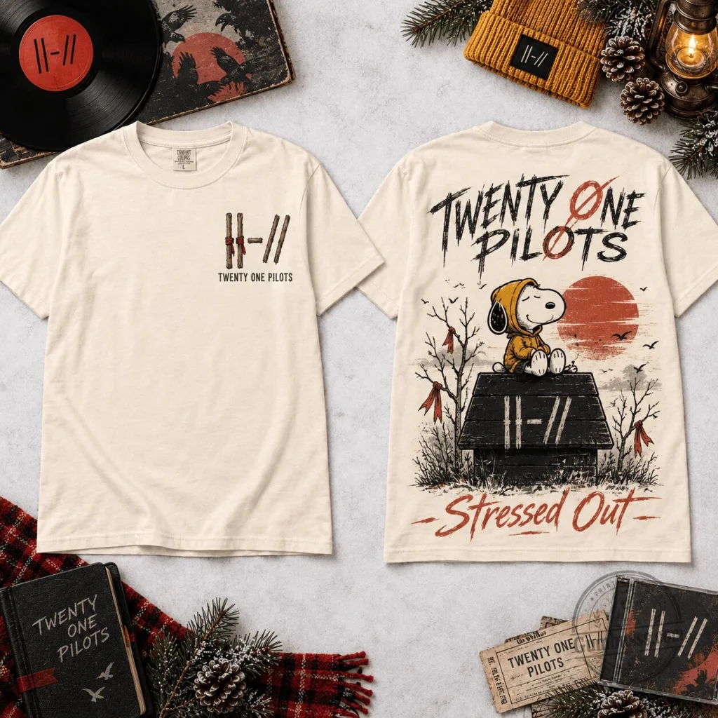 Twenty One Pilots Snoopy Stressed Out Christmas Vintage Graphic T-Shirt Twenty One Pilots Snoopy Stressed Out Christmas Vintage Graphic T-Shirt