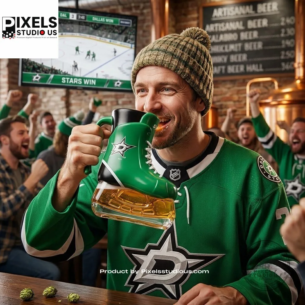 Dallas Stars Beer Skate Souvenir Cup 7 Dallas Stars Beer Skate Souvenir Cup product image showing design and details