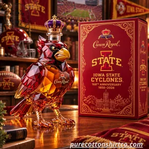 Iowa State Cyclones Crown Royal 168th Anniversary Decanter - Cy The Cardinal Glass Whiskey Bottle 4 1 3