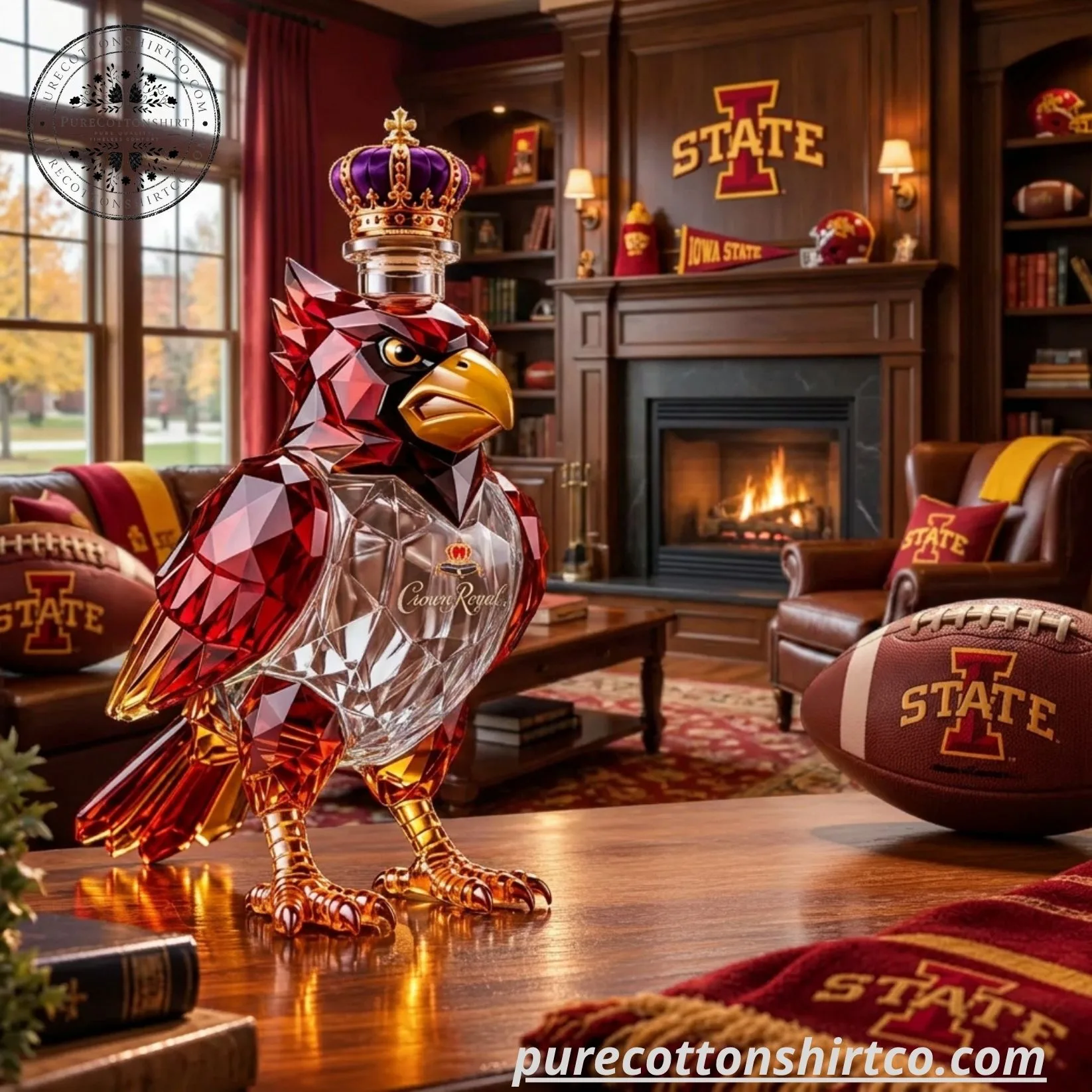 2 Iowa State Cyclones Crown Royal 168th Anniversary Decanter – Cy The Cardinal Glass Whiskey Bottle — image 2