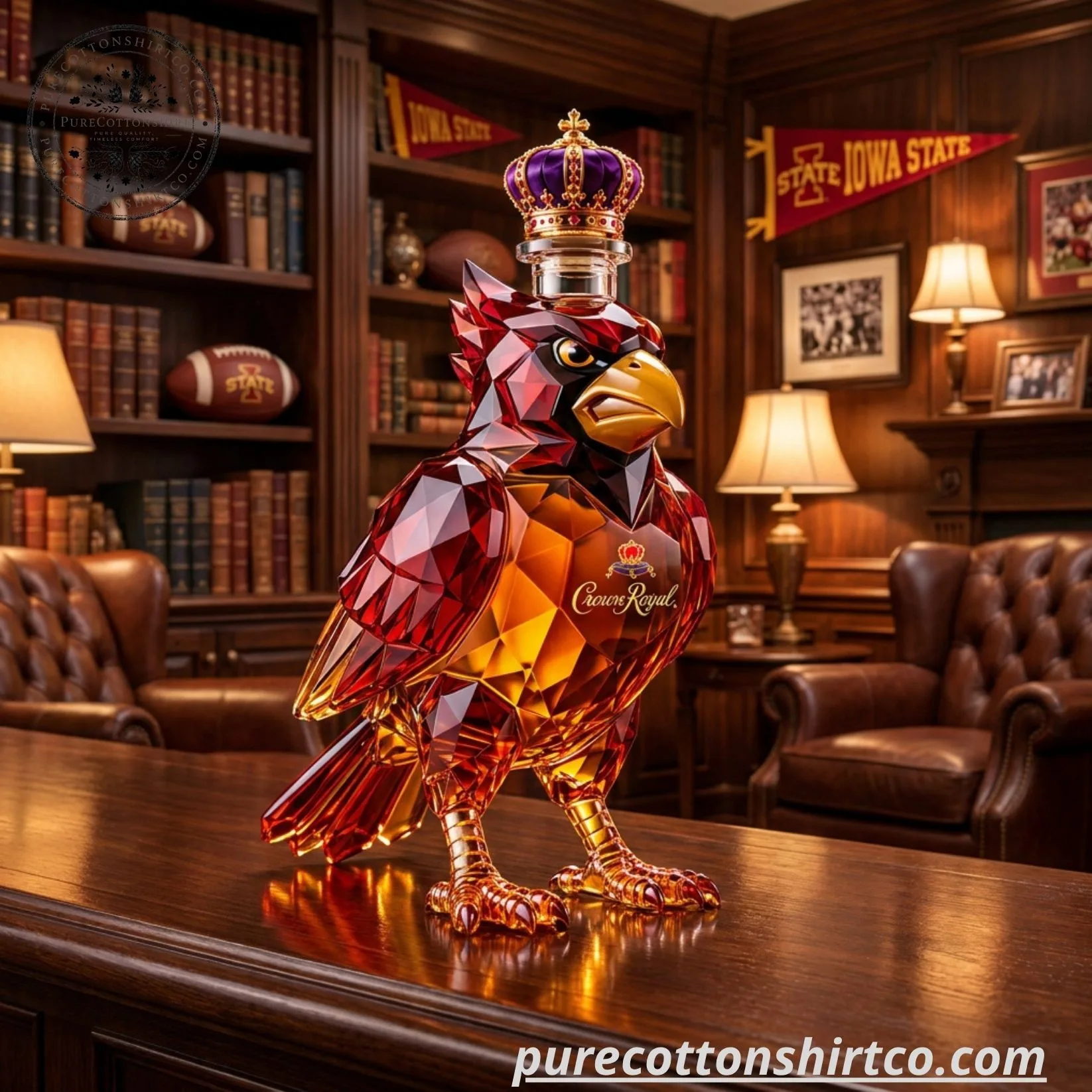 3 Iowa State Cyclones Crown Royal 168th Anniversary Decanter – Cy The Cardinal Glass Whiskey Bottle — image 3